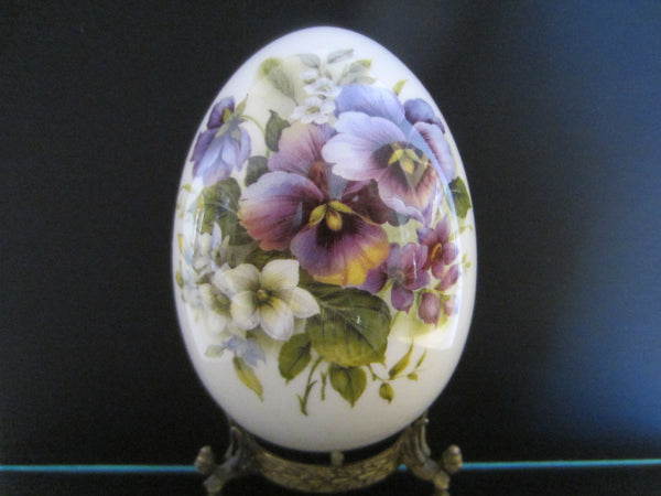 White Porcelain Egg Violet Flowers - Designer Unique Finds 