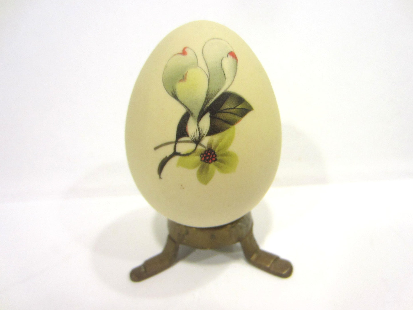 Folk Art Bisque Egg Hand Decorated Japanese Flowers