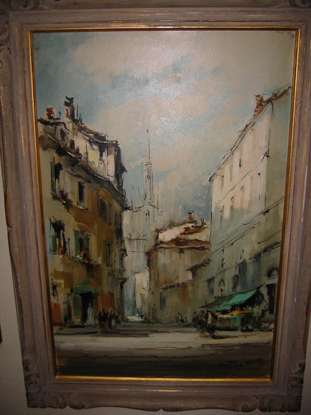 G Frati Italy City Landscape Impressionist Signed Oil on Canvas