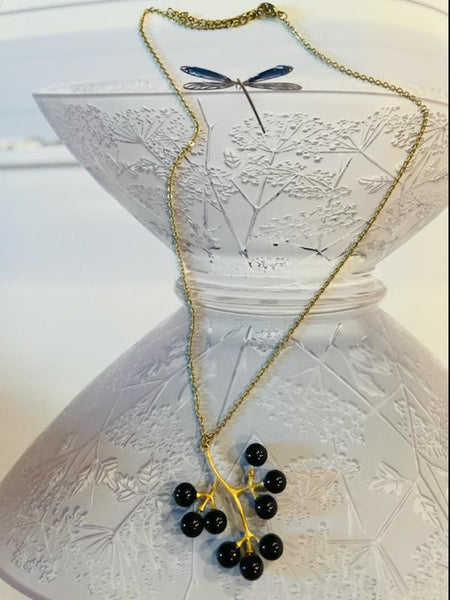 Black Onyx Cluster Statement Pendant Link Chain Necklace