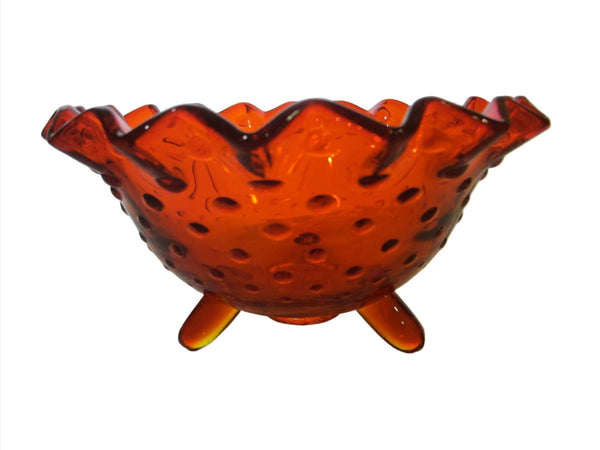 LE Smith Amberina Glass Hubnail Style Ruffled Footed Candy Bowl - Designer Unique Finds 