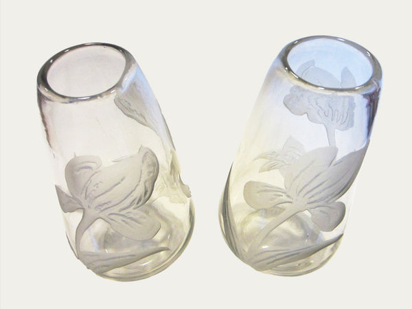 Legras Cameo Tulips France Pair of Glass Vases - Designer Unique Finds 