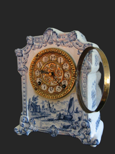 Ansonia Royal Bonn Porcelain Windmill Mantle Mantle Clock - Designer Unique Finds 
 - 3