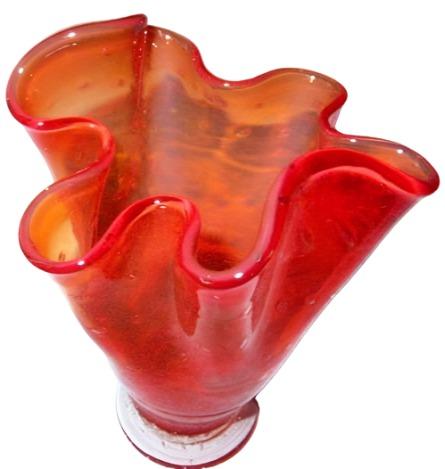 Amberina Handkerchief Blown Glass Vase Controlled Bubbles - Designer Unique Finds 
