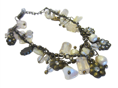 Charm Bracelet Flower Fresh Water Pearls Rhinestones Beads - Designer Unique Finds 
 - 2
