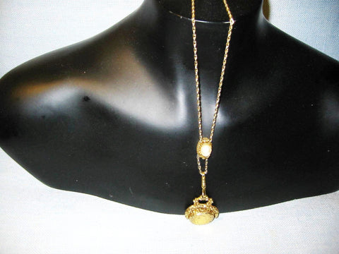 Sliding Chain Necklace Fob Cameo Seal Pendant - Designer Unique Finds 