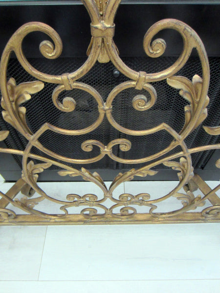 Acanthus Leaf Metal Tole Fireplace Golden Screen Scrolled Crest