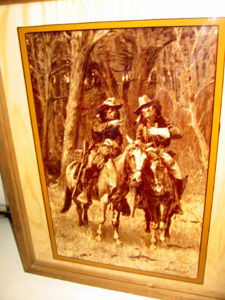 Attributed Remington Equestrian Cowboy Indian Reverse Glass Painted Art - Designer Unique Finds 
 - 2