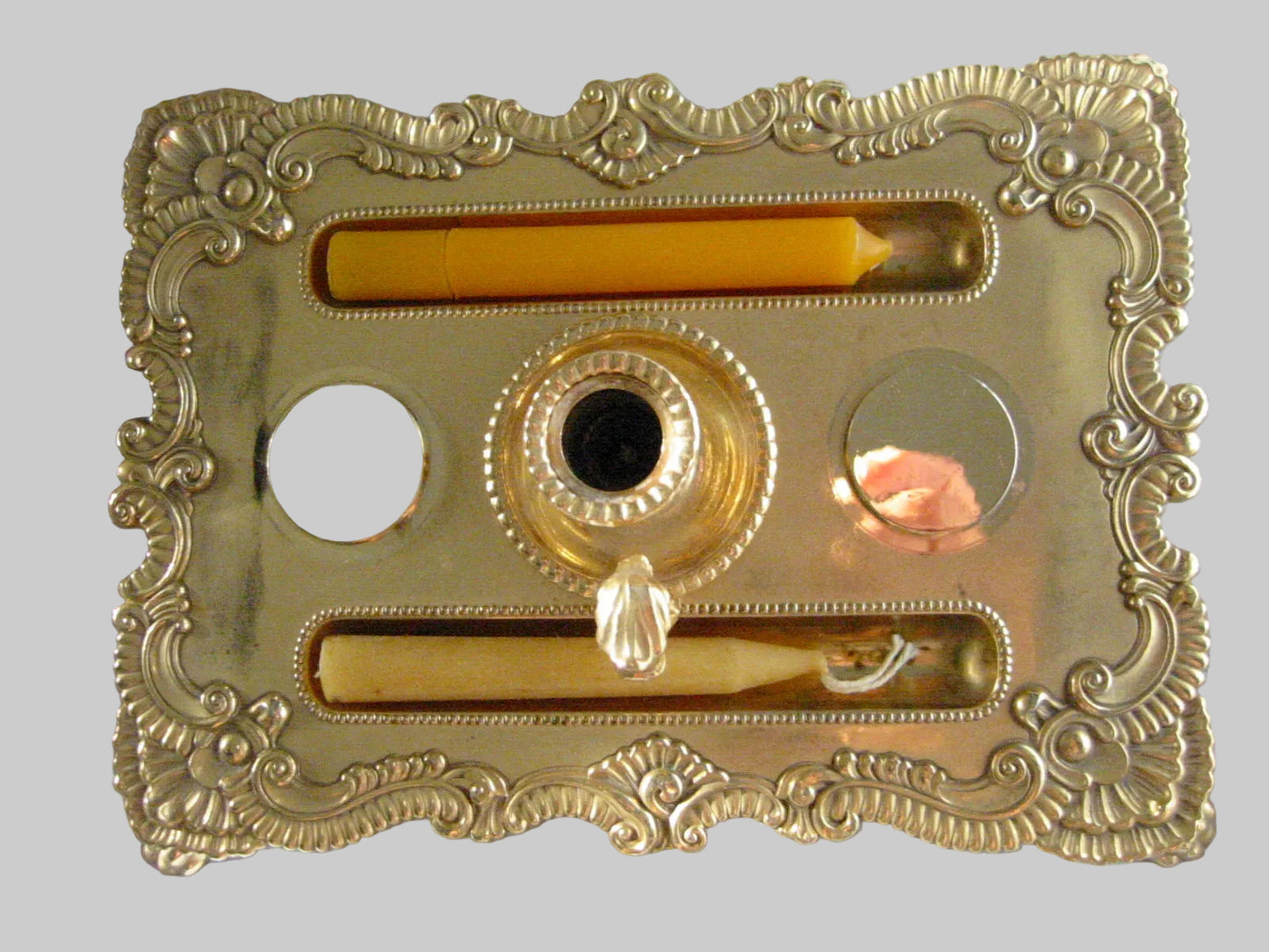 Brass Clawfoot Candle Tray Letter Seal Marked