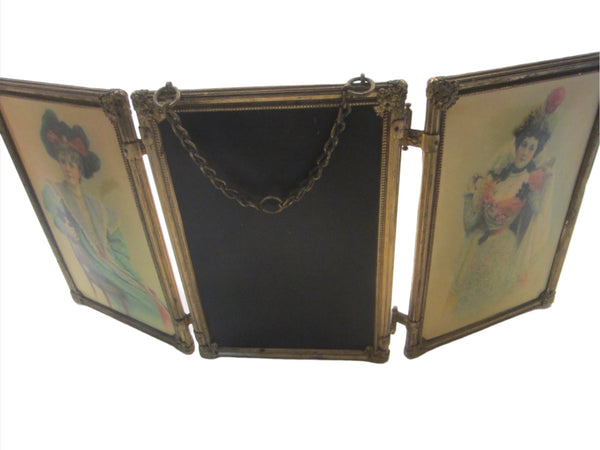 Art Deco Triptych Bronze Beveled Hanging Wall Table Mirror