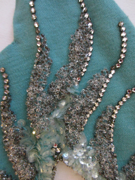 Hand Crafted Sequenced White Rhinestones Blue Silhouette Collar Bib Necklace - Designer Unique Finds 
 - 4
