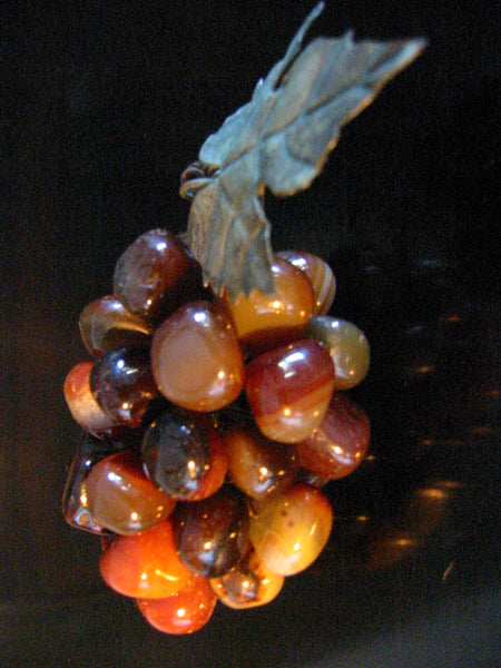 Agates Carnelian Grape Vine Cluster Metal Stem - Designer Unique Finds 