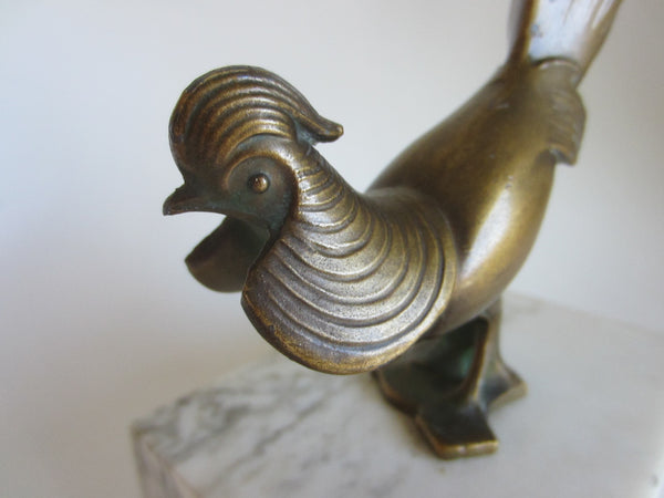 Bronze Rooster Abstract Folk Art On White Marble Base