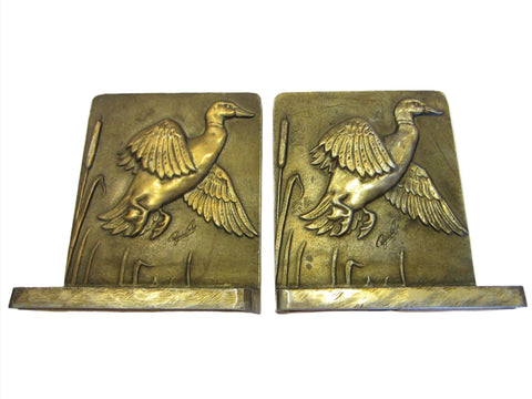 Bruce Fox Bronze Flying Ducks Bookends Hand Worked Signed Labeled - Designer Unique Finds 
 - 1