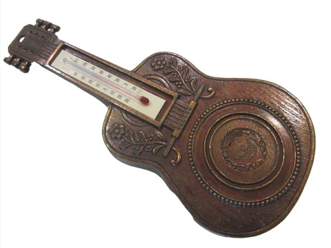 Folk Art Copper Vintage Guitar Thermometer 