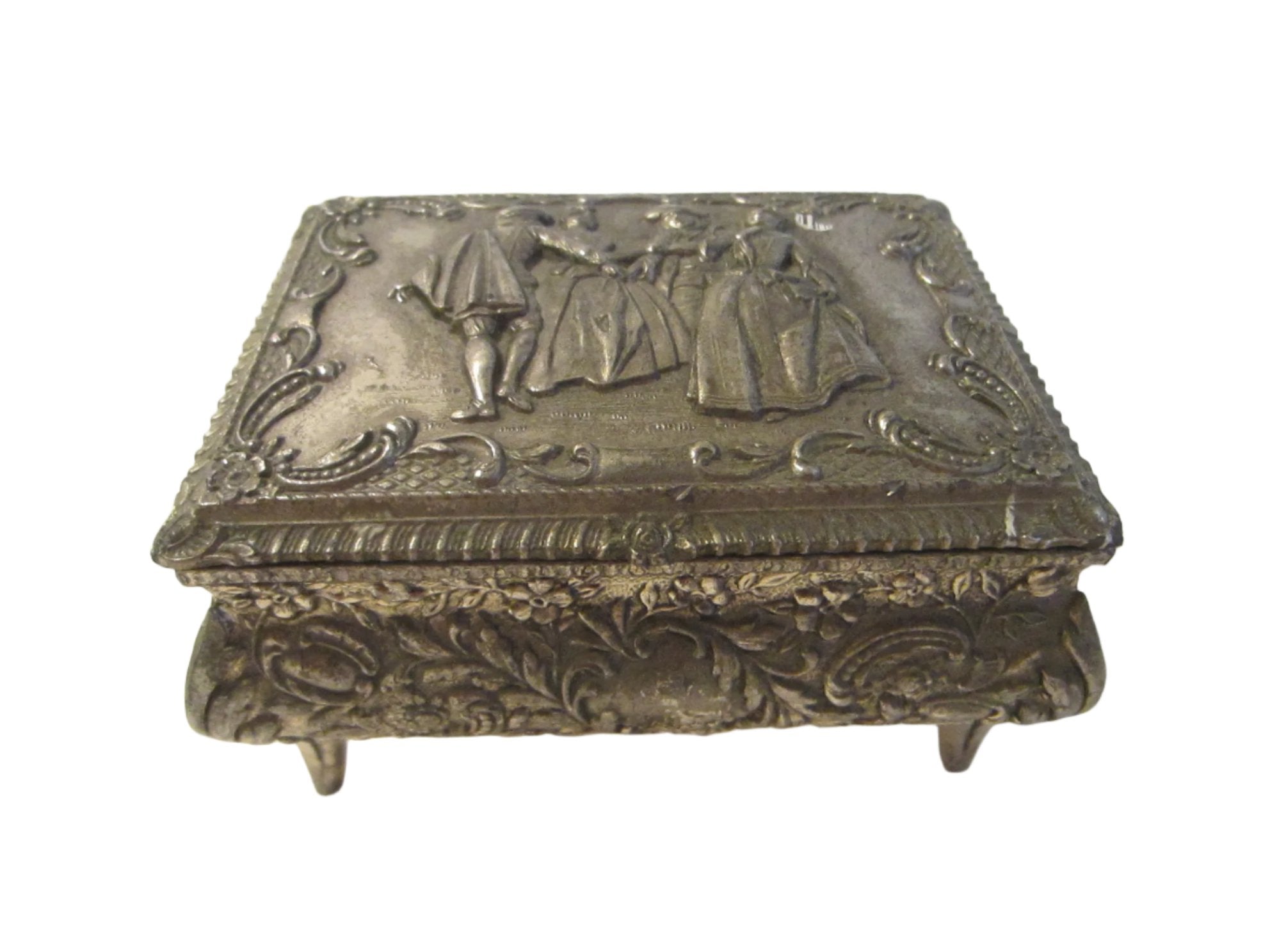 Silver Romantic Japanese Jewelry Box Figurative Floral