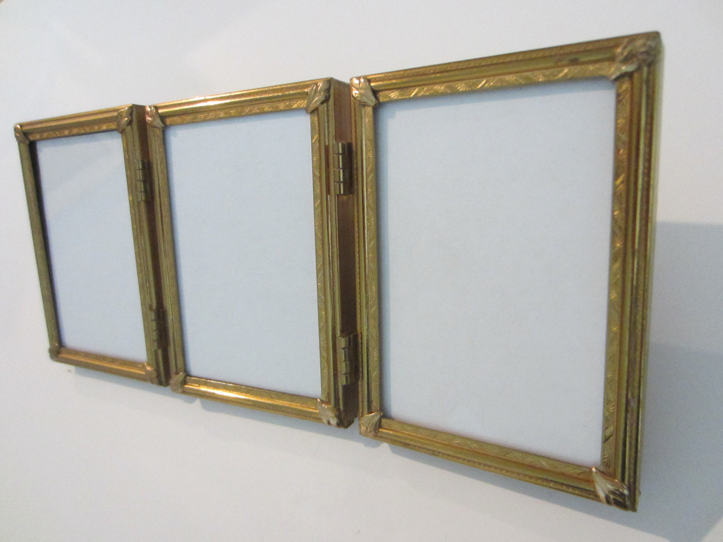 Trifold Ornamental Brass Vintage Triptych Picture Frames