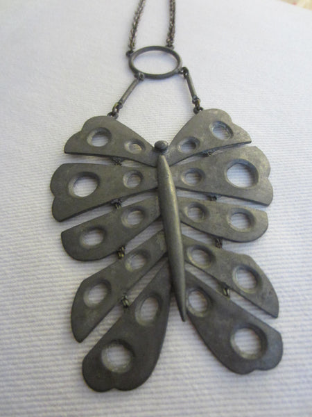Art Butterfly Necklace Marked Geometric Design