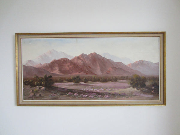 Flossie Marten Desert Landscape Wild Flowers Signed Oil On Canvas