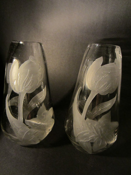 Legras France Cameo Frost Tulips Glass Vases - Designer Unique Finds 
 - 1