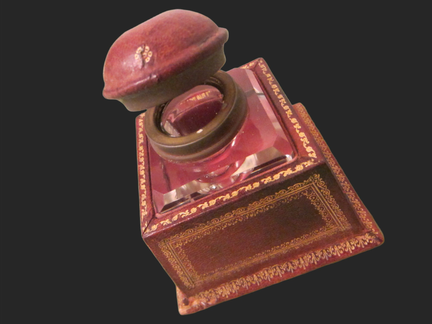 Italian Crystal Inkwell Emboss Gold Shield Leather Case