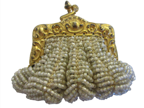 Bostonia Coin Purse Gold Plated Beaded Pendant Marked Ger Silver  - Designer Unique Finds  - 3