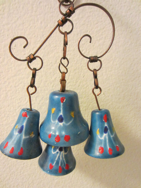Architectural Blue Enamel Scrolled Metal Hanging Bells