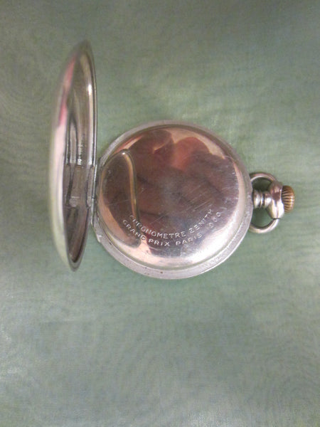 Zenith Grand Prix Paris 1900 Silver Swiss Railroad Pocket Watch Insignia