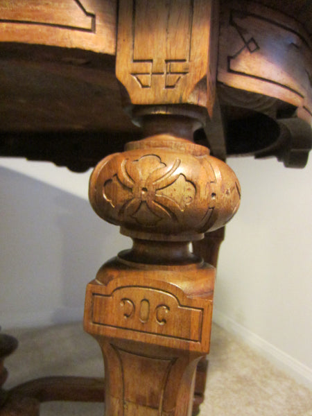 Antique French Library Table Walnut Marquetry Geometric Rolling Finial - Designer Unique Finds 
 - 5