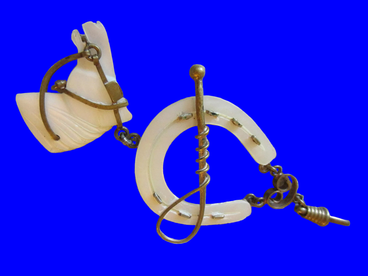 Equestrian Horse Head Fob Watch Holder Pendant Mother Of Pearl