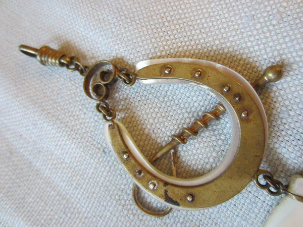 Equestrian Horse Head Fob Watch Holder Pendant Mother Of Pearl