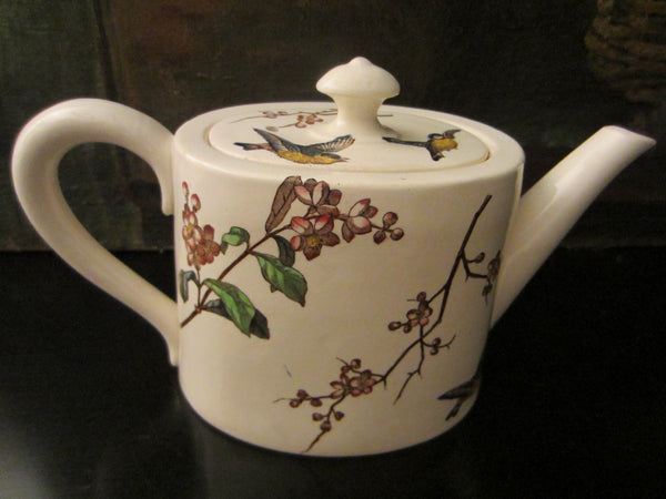 Grosvenor England Bisque Teapot Birds Flowers JG Late Mayers Gildea - Designer Unique Finds 
