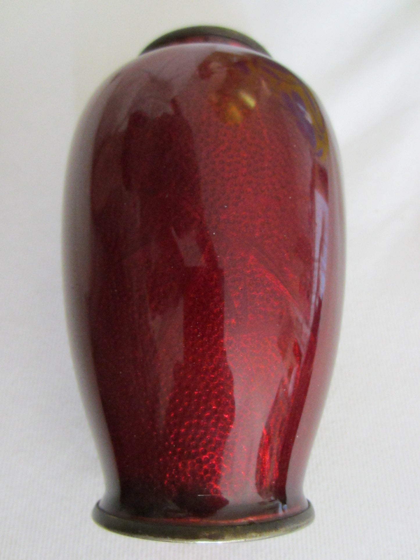 Yamamoto Cloisonne Pigeon Blood Signed Vases Silver Mount - Designer Unique Finds