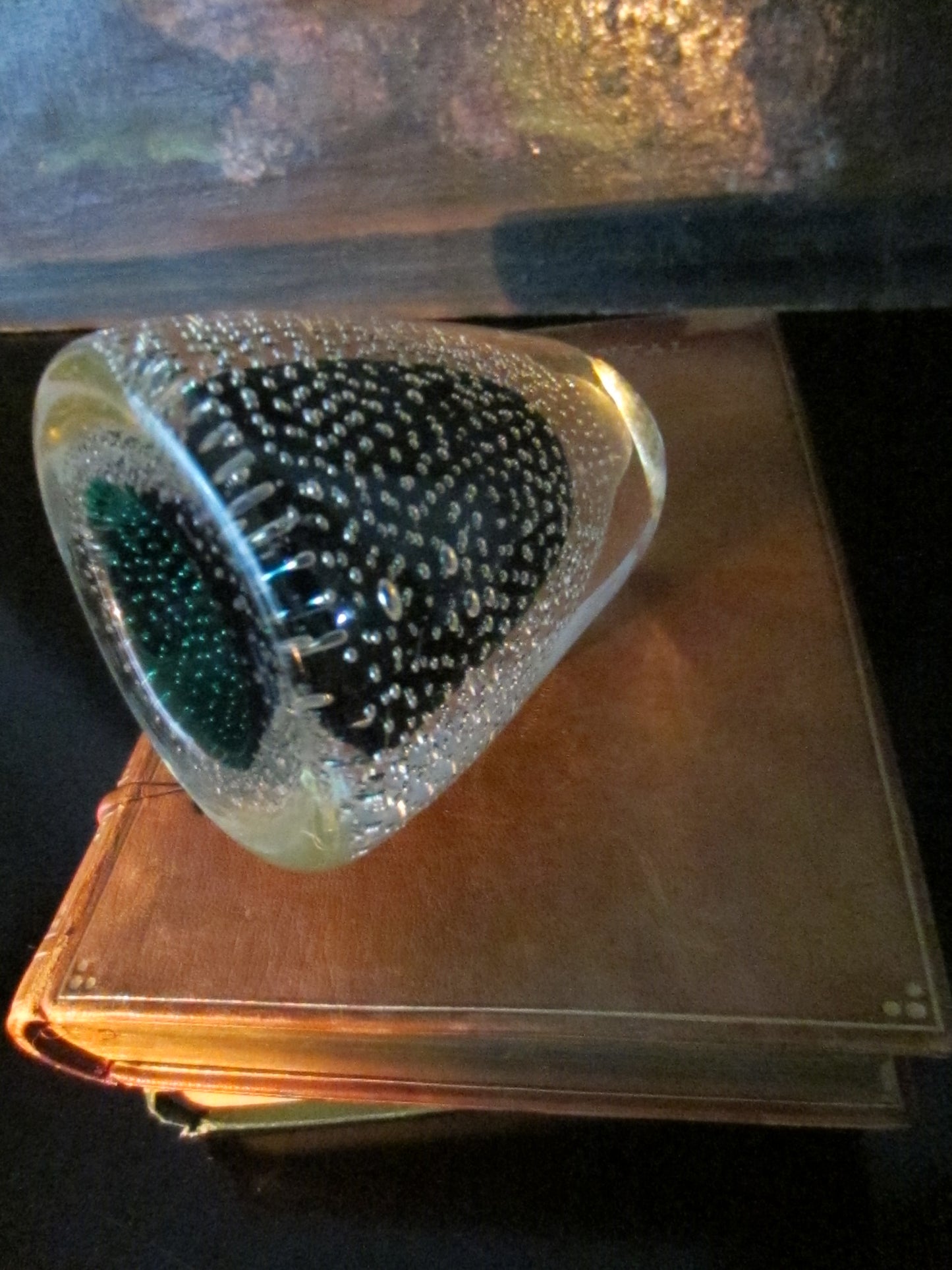 Green Bubble Glass Votive Candle Holder Paperweight Attributes Thomas Webb - Designer Unique Finds