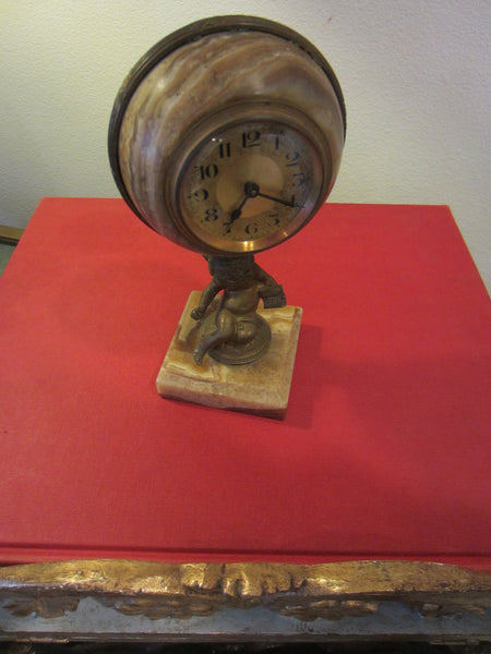 Duverdrey Bloquel France Marble Cased Bronze Angel Clock Stand - Designer Unique Finds 
 - 3