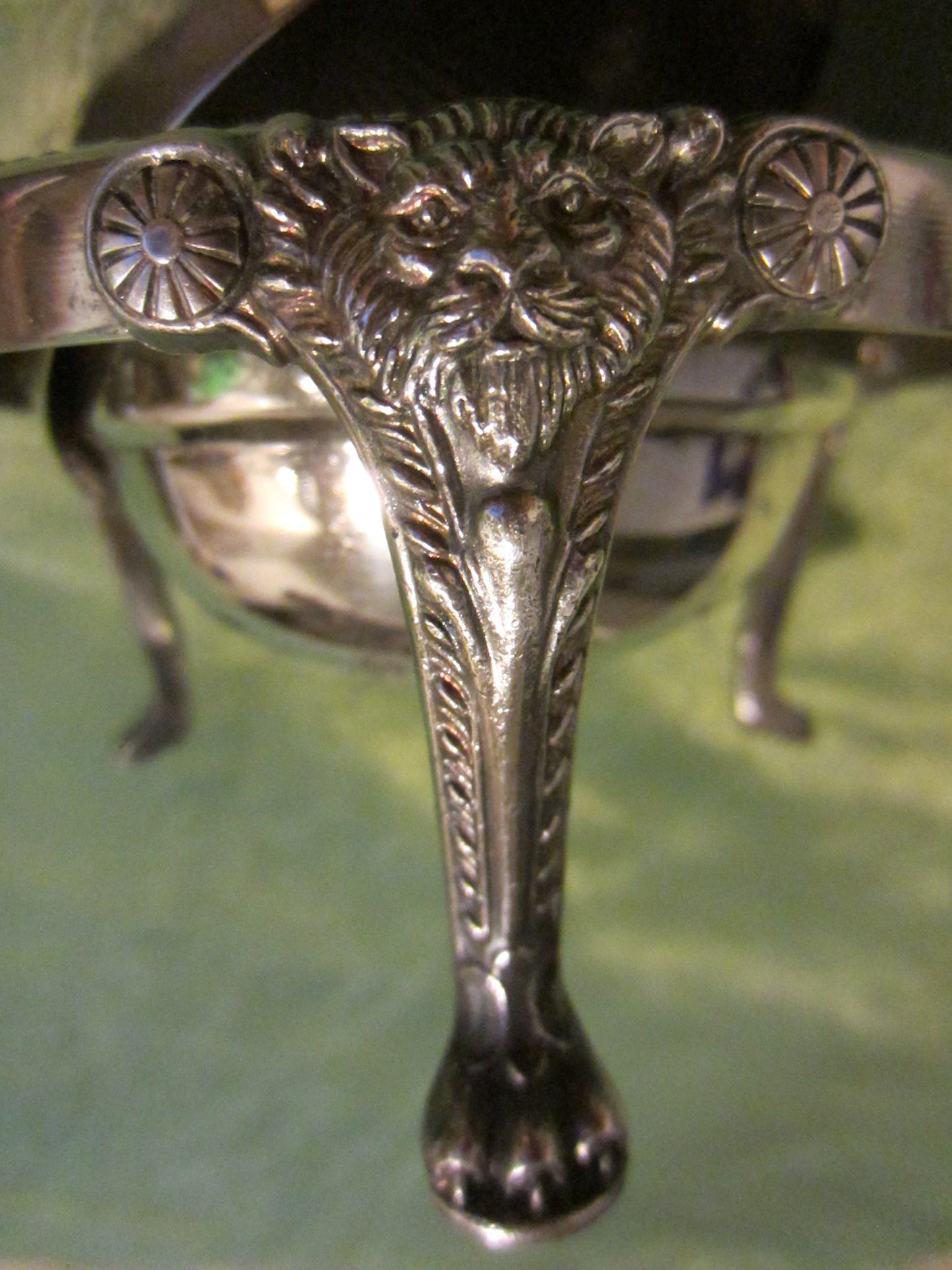 Silver Plated Roll Top Crystal Insert Caviar Server English Paws Lion Medallions - Designer Unique Finds