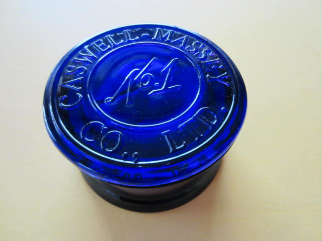 Caswell Massey Elixir of Love Perfume Body Dust Glass Cobalt Jar - Designer Unique Finds