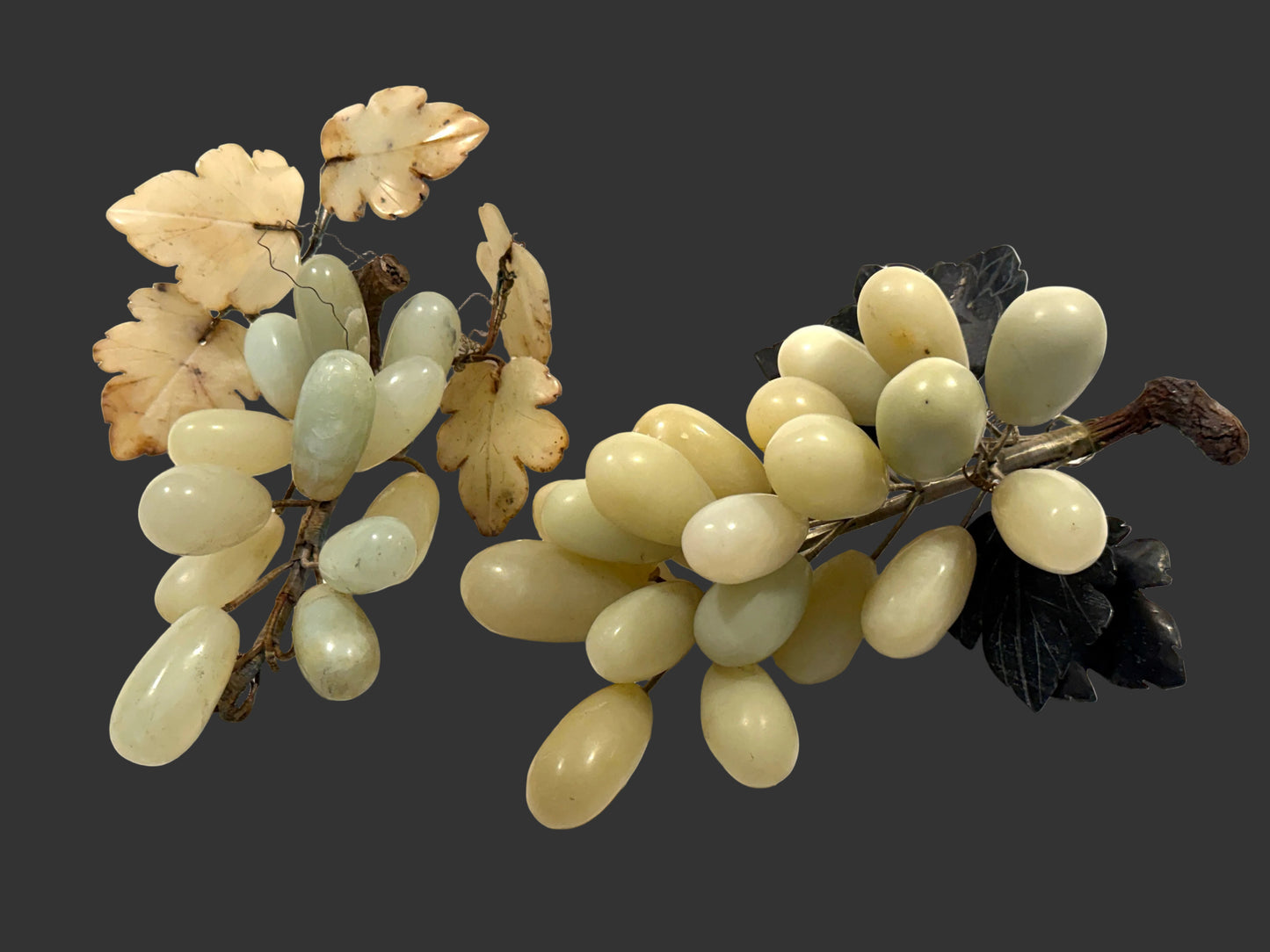 Chinese 20th Century Green Jade Agate Grape Clusters Fruit Sculptures