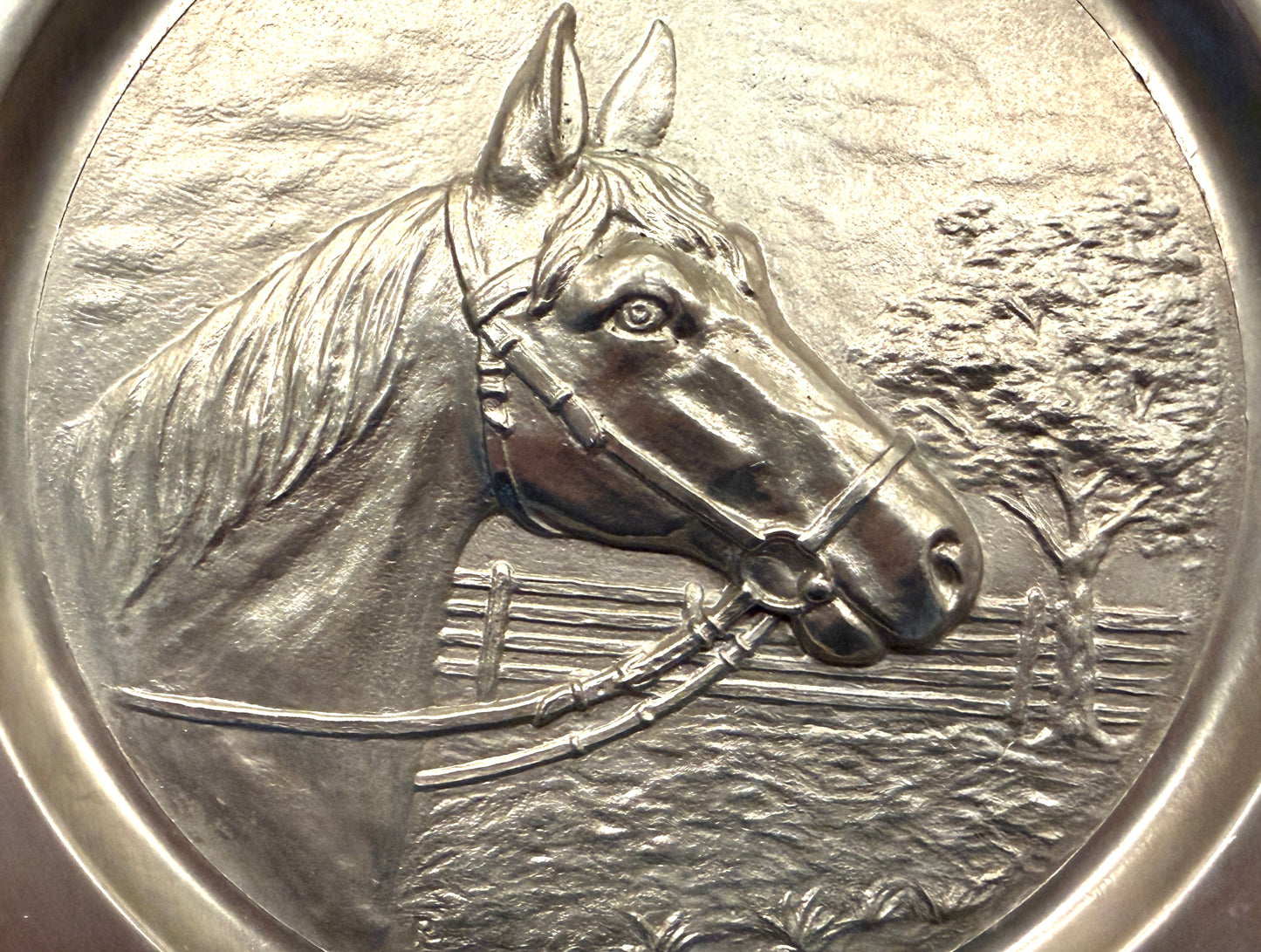Germany Pewter Ribbed Horse Head Relief Wall Plate SKS Zinn Design