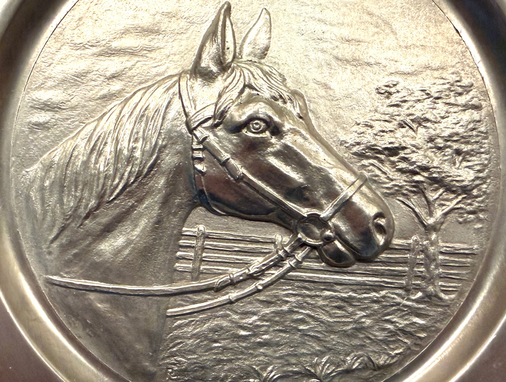 Germany Pewter Ribbed Horse Head Relief Wall Plate SKS Zinn Design