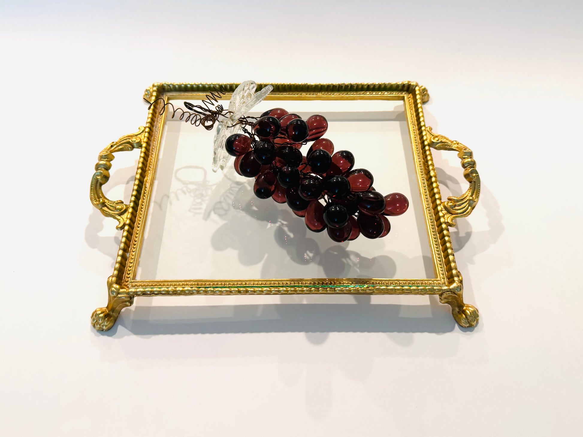 Italian Style Gilded Vintage Glass Base Double Handles Twisted Rope Vanity Tray