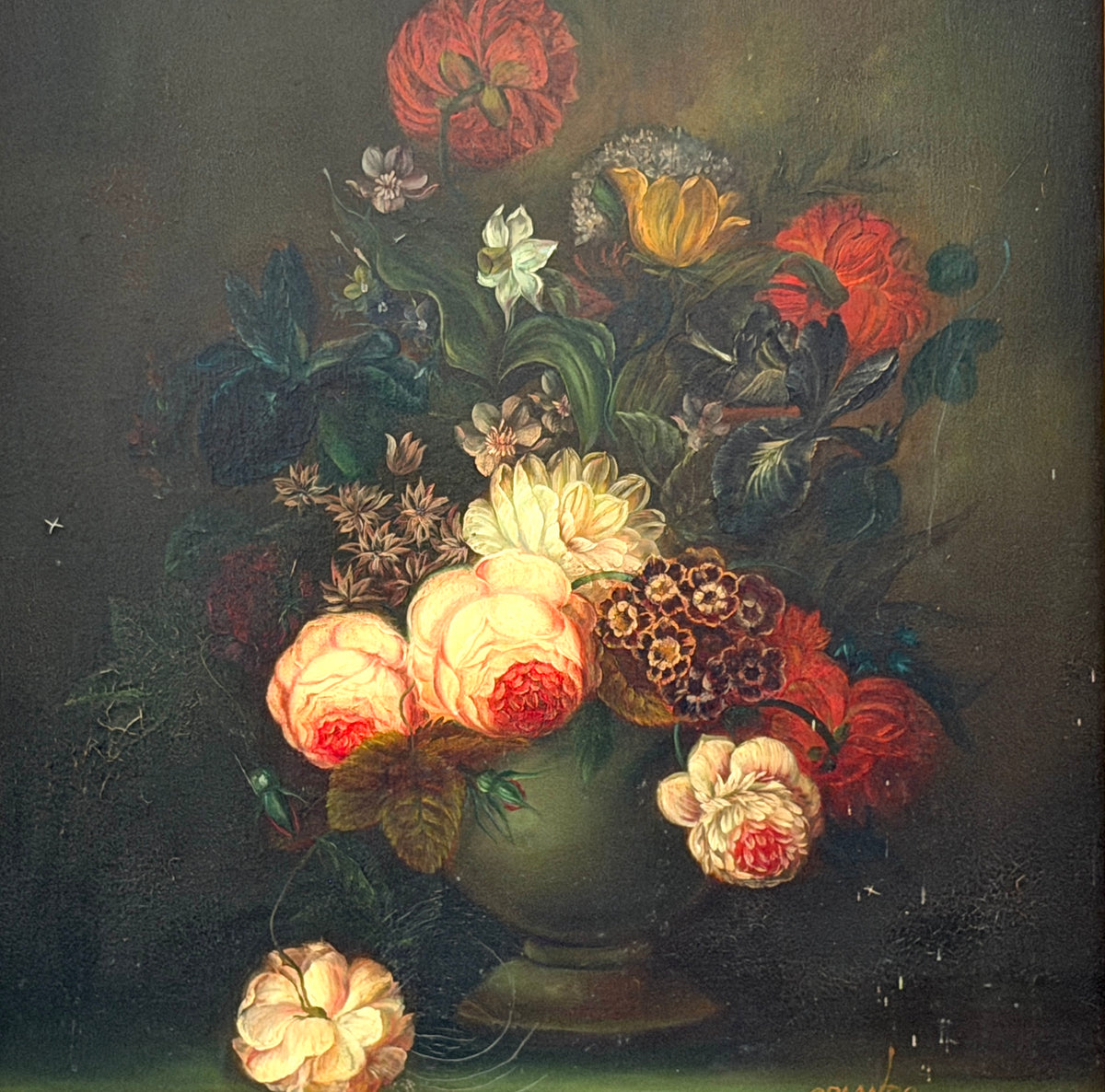 Orlando Still Life Flowers In A Vase Signed Oil On Canvas
