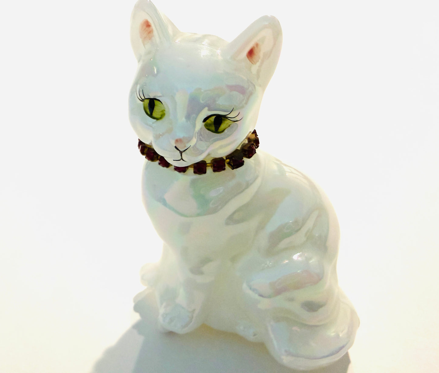 Vintage Fenton Art Glass Opalescent Calendar Cat Signed By Artist