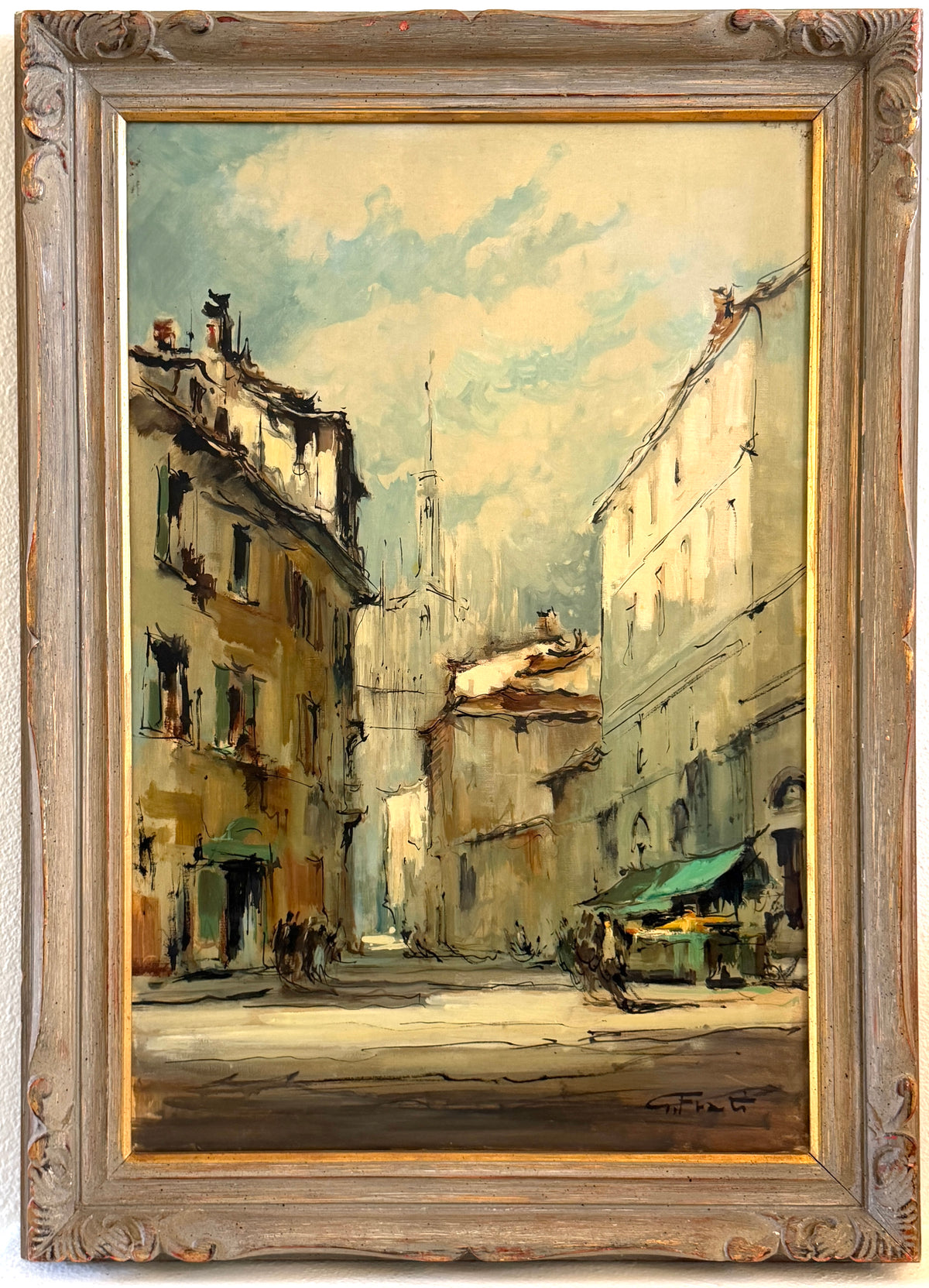 G Frati Italy City Landscape Impressionist Signed Oil on Canvas