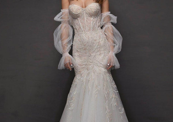 Riki Dalal Bridal Gown Beaded Pearl Applique Long Train