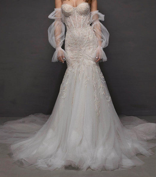 Riki Dalal Bridal Gown Beaded Pearl Applique Long Train