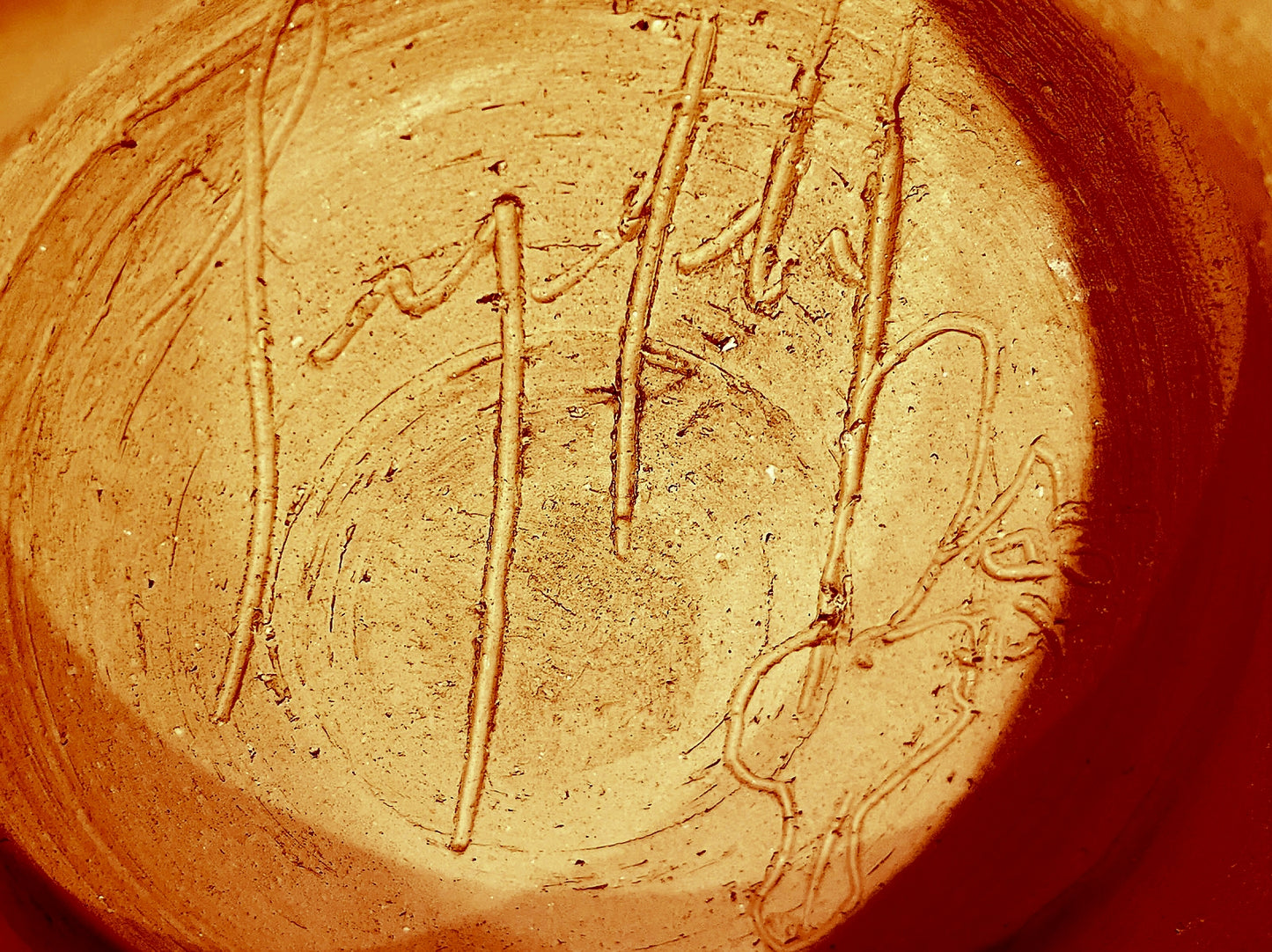 Abstract Terracotta Hand Painted Geometric Portrait Signature Ceramic Bowl