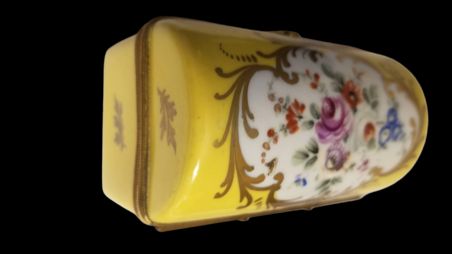 Early 20th Century Yellow Porcelain France Hand Painted Floral Medallions Chest W Tray Set