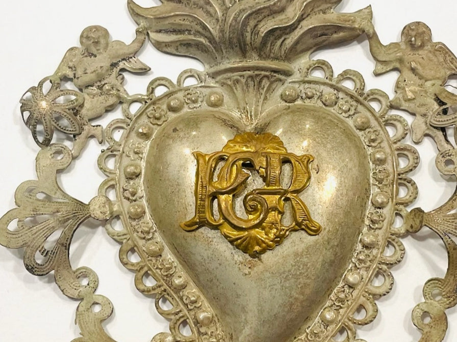 A Silver Antique Ex Voto Angelic Sacred Heart Florence Italy