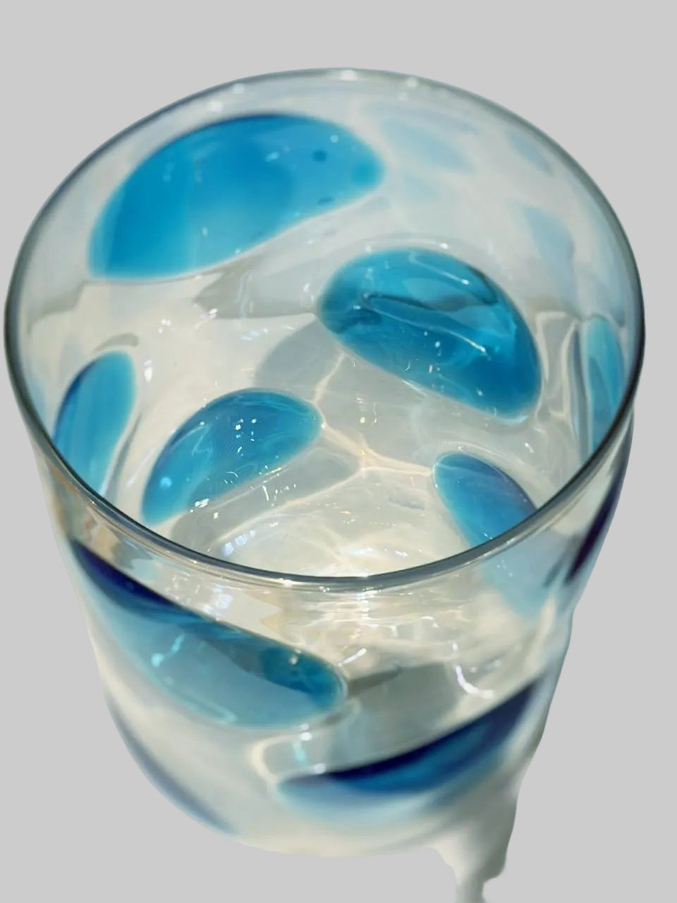 Vintage Murano Italy Hand Blown Cylinder Vase Abstract Blue Spots